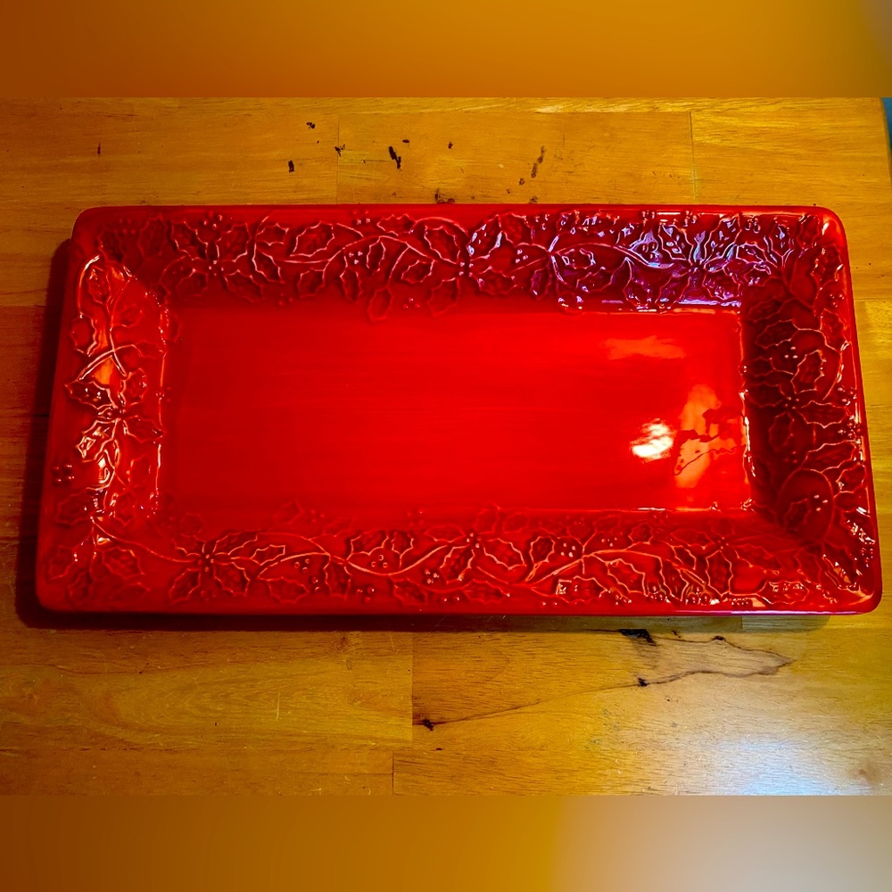 Vintage LG Dining holiday collection red ceramic Christmas platter